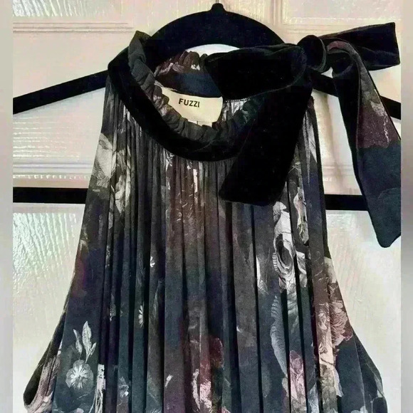 FUZZI Whimsigoth Fairy Feminine Velvet Floral Trim Tie Neck Flare Tulle Mesh M - Picture 6 of 15